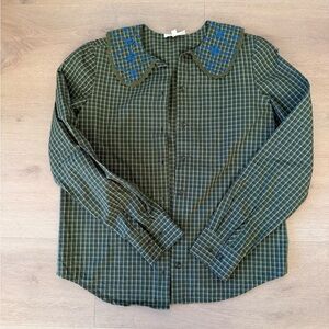 Sezane Green Plaid Button Down Shirt